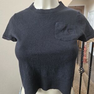 Chloé Black Cashmere Cropped Sweater featuring an embroidered logo detail